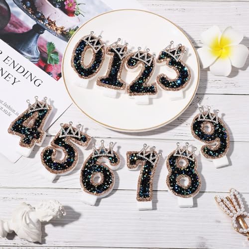 Number 6 Birthday Candle Black Diamond Crown Cake Topper for Party