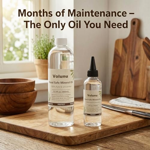 VOLUNU Food Grade Mineral Oil for Cutting Boards & Wood Surfaces - 6.8oz