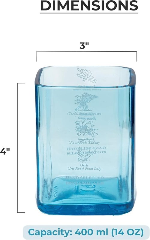 Habitage Upcycled Bombay Sapphire Gin Glasses for Drinks - Set of 2 with Velvet Gift Box | Eco-friendly Glassware handcrafted from Gin bottles | Ideal for Gin, Whiskey, Juices, Smoothies, Cocktails