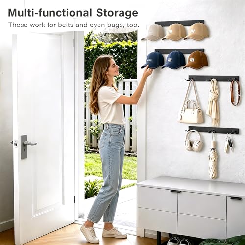 MISSLO Black Hat Rack for Wall - 4 Pack Baseball Cap Organizer