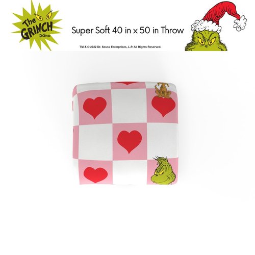 Grinch Checkered Heart Bedding Super Soft Silk Touch Throw, 40 in x 50 in, Valentine's Day Gift (Officially Licensed Product) by Franco Collectibles