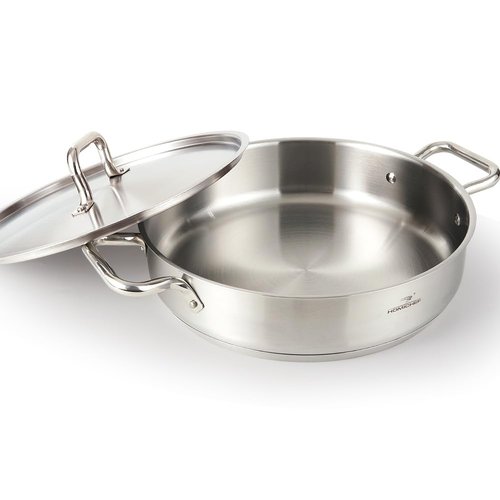 HOMICHEF Braiser Pan 5 Quart with Lid Nickel Free Stainless Steel - Matte Polished Deep Saute Pan Non Toxic - 5 Qt Braiser with Stainless Steel Lid Induction
