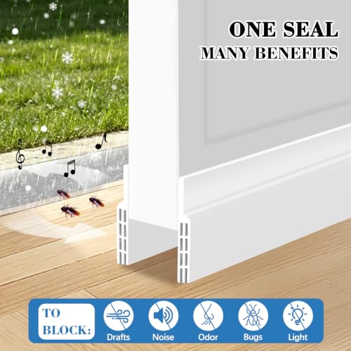 Trisiki Silicone Door Draft Stopper - 2" W x 39" L, White Door Sweep