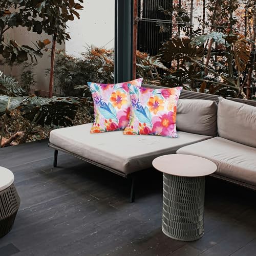 TAJWE Waterproof Outdoor Pillow Covers 18x18 Inch Set of 2 - White Floral