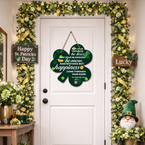 St. Patrick's Day Shamrock Hanging Sign - Double-Sided Door Decor