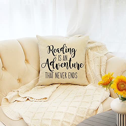 Farmhouse Reading Quote Pillow Cover - 18" x 18" Decorative Cushion