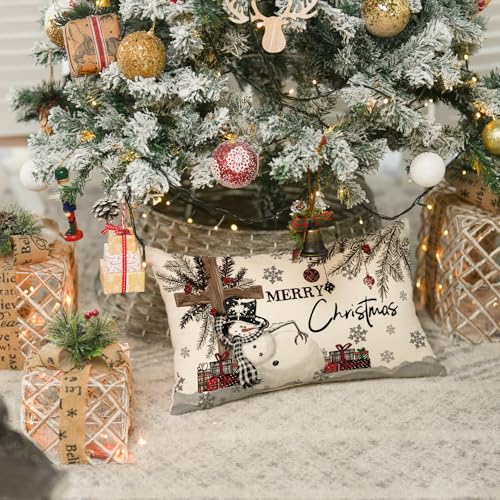 AVOIN colorlife Christmas Snowman Throw Pillow Cover, 12 x 20 Inch