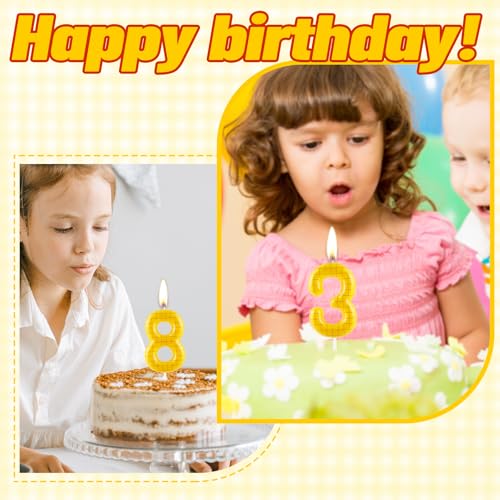 Number 1 Yellow Grid Toy Inspire Birthday Candle Cartoon Cake Topper