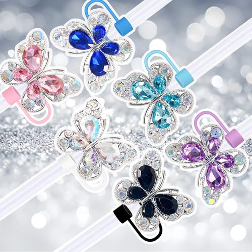 6 Pack Colorful Butterfly Straw Toppers for Stanley Cups - Reusable Silicone Covers