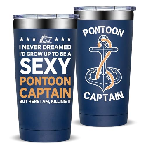 Fufandi Pontoon Mug Navy Blue - 20 oz Captain’s Tumbler for Boat Enthusiasts