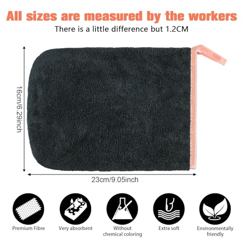 PHOGARY 8-Pack Microfiber Wash Mitts, Soft Coral Fleece Face & Body Cloths, Black