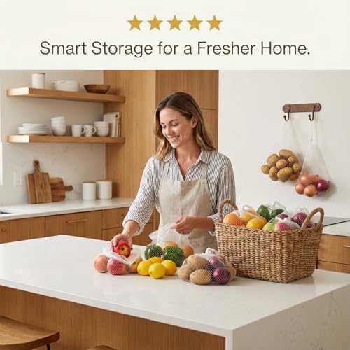 Sukh 90Pcs 24-Inch Reusable Mesh Produce Bags for Seafood & Vegetables