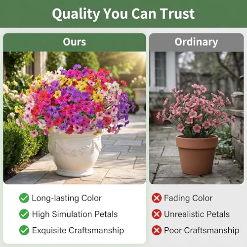 Roberly 24 Bundles of Multicolor Artificial Flowers for Outdoors