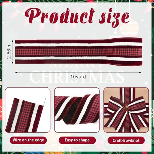 Red Velvet Christmas Ribbon 2.5" × 10 Yards with Wired Edge