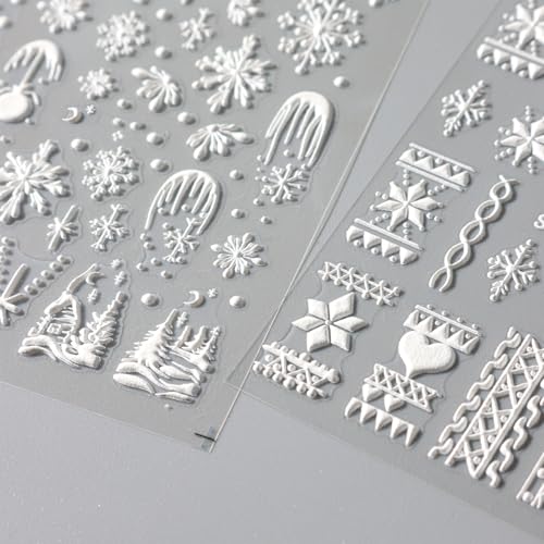 IDDFEVE 5D Embossed Snowflake Nail Stickers, 3 Sheets Christmas Winter Decals