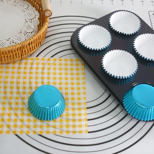 Mombake Aqua Blue Foil Cupcake Liners - Standard Muffin Baking Cups, 100ct