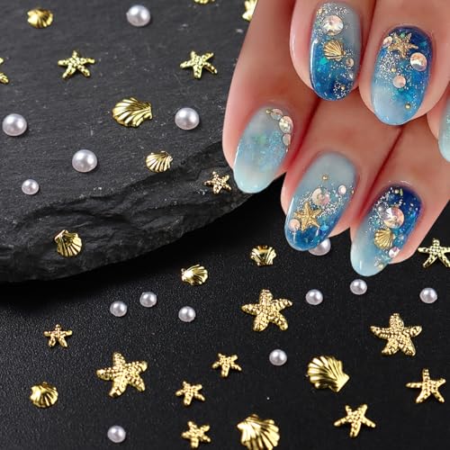 Ocean Nail Charms Starfish Seashell Pearls Mixed 3D Manicure Gems