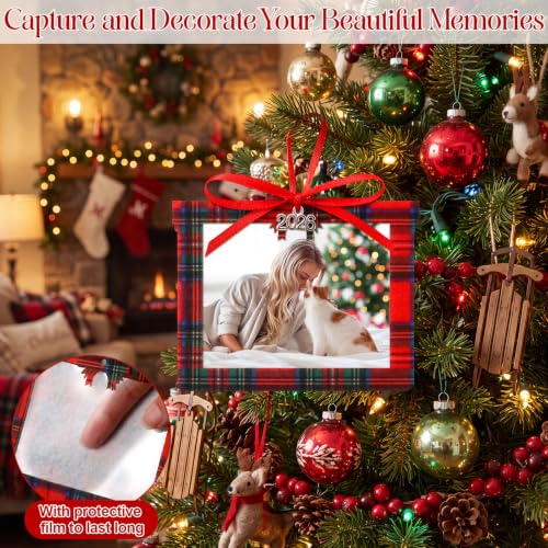 Red Felt Christmas Photo Frame Set with Plaid Design, 24 Pieces
