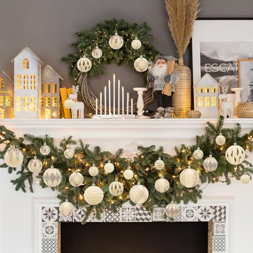 White Velvet Christmas Ornament Set - 48 Flocked Holiday Decorations