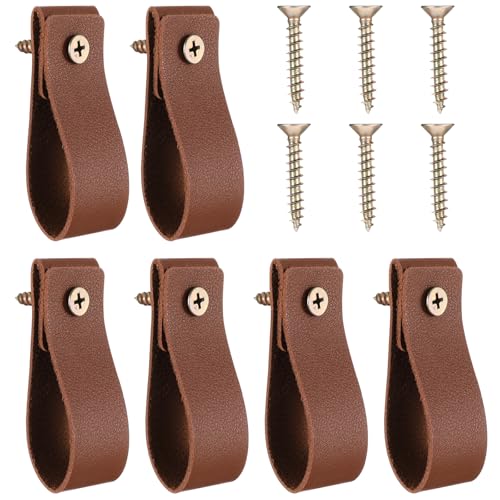 6 Pcs Brown PU Leather Wall Hooks - Boho Style Hanging Straps for Towels