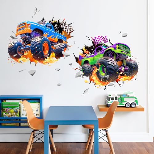 Racing Car Wall Decal - 3D Truck Breakthrough Art for Kids