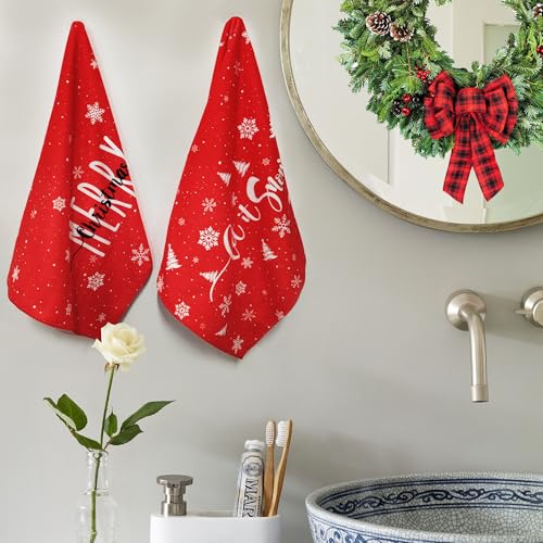 Christmas Hand Towels Set of 2 - Snowflake Holiday Decor, Soft & Absorbent