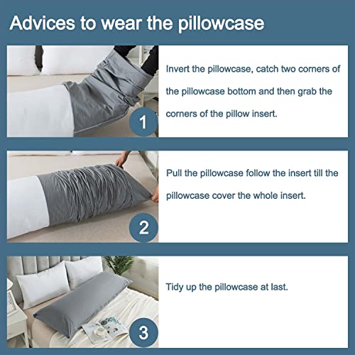 WhatsBedding Grey Body Pillow Cover - 20x54 Cotton, Breathable & Machine Washable