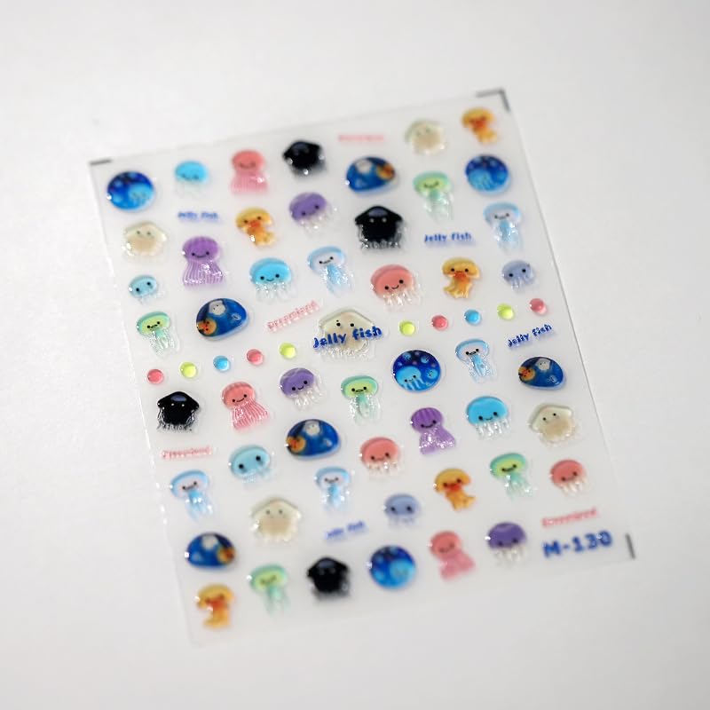 Jellyfish Nail Stickers Ocean Kawaii 3D Self-Adhesive Nail Decals DIY Art