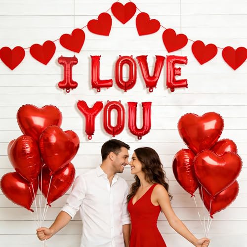 I Love You Balloon Set for Valentine's Day - 16 Inch Letters & Hearts