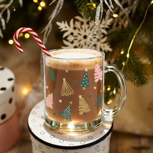 Clear Christmas Tree Glass Coffee Mugs Set - 4 Pcs Holiday Drinkware