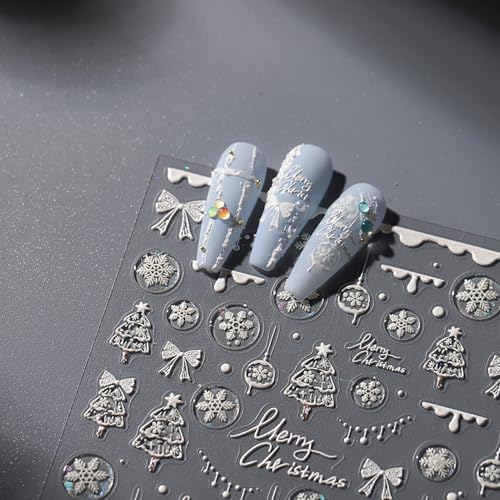 5D White Winter Snowflake Christmas Nail Stickers Self-Adhesive Decals
