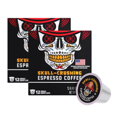Fire Department Coffee Skull Crushing Espresso K-Cup Pods 12-Count Pack of 2 - Bold Dark Roast, Veteran-Owned Support