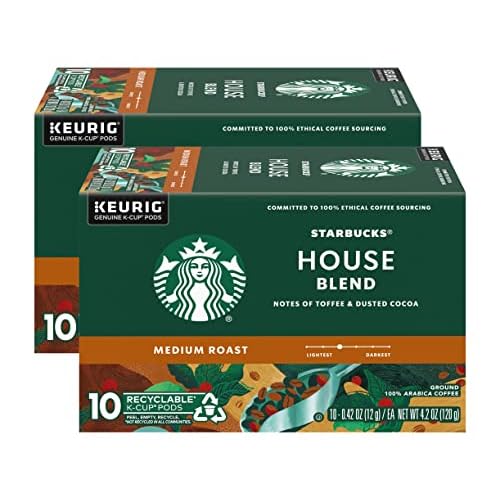 Starbucks House Blend Coffee K-Cup Pods, Medium Roast Arabica Coffee, 10 Count (Pack of 2 Boxes)