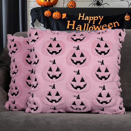 4TH Emotion Pink Halloween Pumpkin Throw Pillow Covers, 18x18 Set of 2