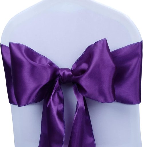 Babenest Satin Chair Sashes - Upgraded 10 Pcs Chair Ribbons & Bows for Weddings & Events | Purple