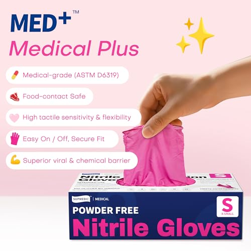 Supmedic Nitrile Exam Gloves, 4 Mil Powder-Free, Small Rose Orchid, 100Ct