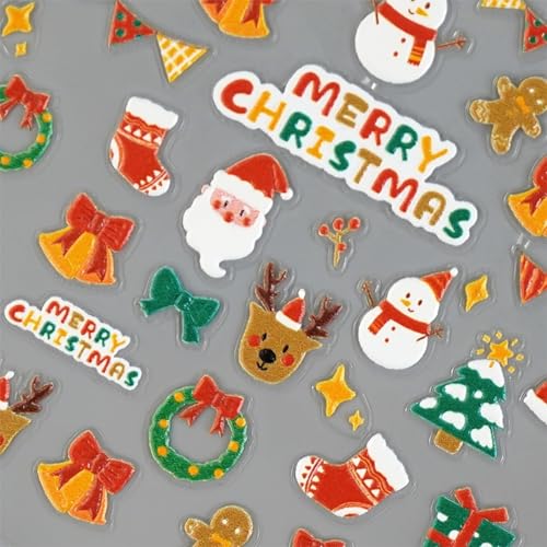 Namrec 5D Embossed Christmas Nail Art Stickers - Santa & Snowman Decals (2 Sheets)