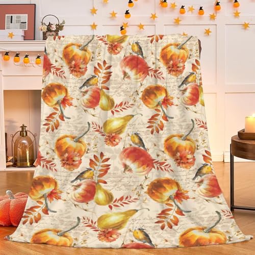 Joktacular Autumn Pumpkin Flannel Throw Blanket, Soft Fall Decor, 50"x40"
