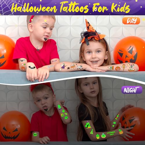 Leesgel 12 Sheets Luminous Halloween Temporary Tattoos for Kids