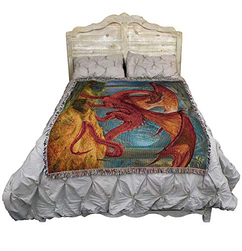 Kwint Xent Dragon Blanket - Cotton Woven Tapestry Throw Made in USA, 72x54 - Fantasy Wall Art