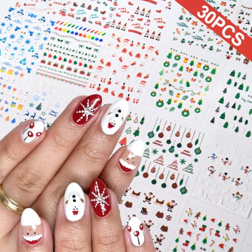 Christmas Snowflake Nail Decals - 30 Sheets 3D Self-Adhesive Winter Holiday Nail Art Stickers