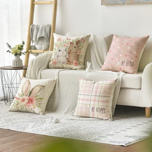 Easter Rabbit Buffalo Plaid Throw Pillow Covers - Set of 4