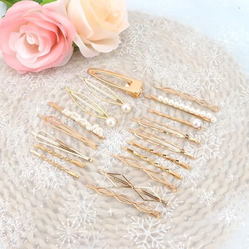 CUBACO 18 PCS Gold Hair Pins Vintage Pearl Hair Clips & Barrettes