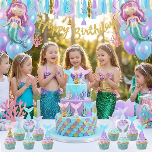 30 Pcs Glittering Mermaid Tail Cupcake Toppers - Resin Cake Decorations