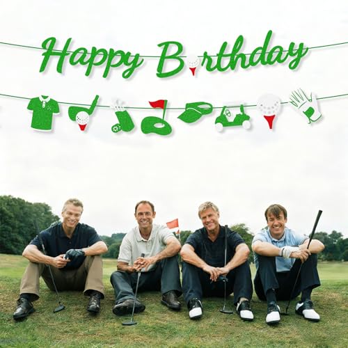 Golf Birthday Banner Set - Pre-Strung Green Glitter Decor for Parties
