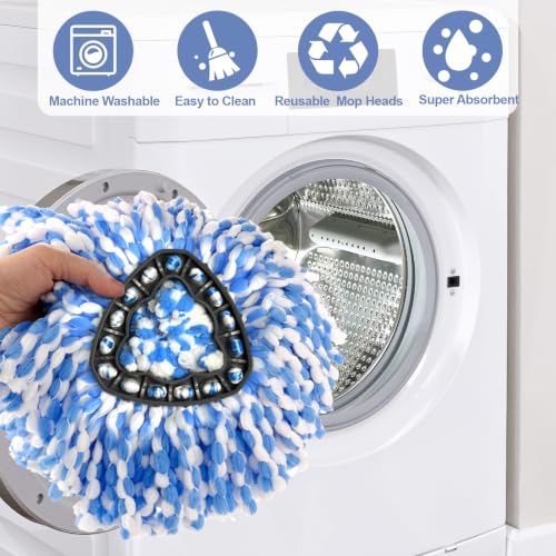 Mop Head Replacement Set for 2-Tank Spin Mop - 4 Refills & Base Cover