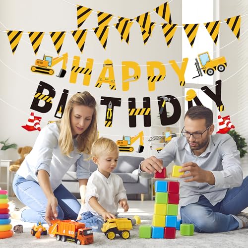 Construction Birthday Banner Set - 5pc Truck & Pennant Flags