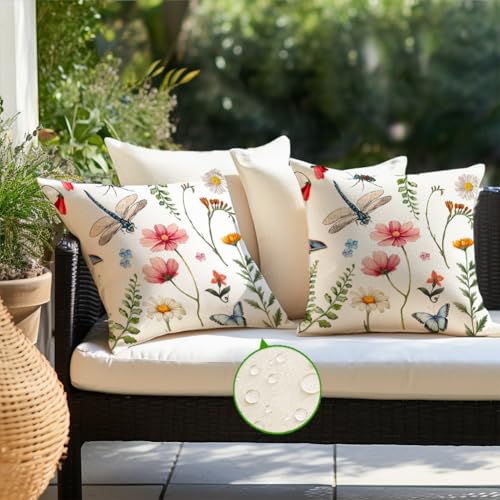RABUSOFA Waterproof Spring Summer Pillow Covers 18x18" - Multicolor Set of 2 for Outdoor Furniture