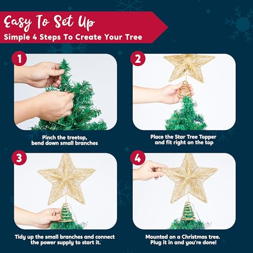 9.5-Inch Gold Christmas Tree Topper with 20 LED Warm White Lights and Remote Control