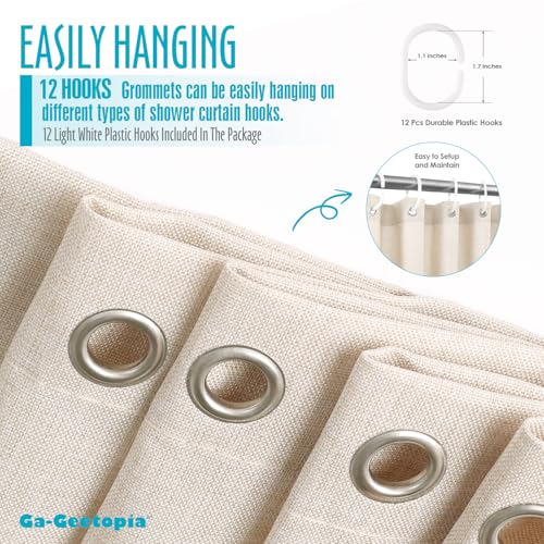 Linen Textured Shower Curtain 72x72 - Boho Farmhouse Beige Bathroom Set